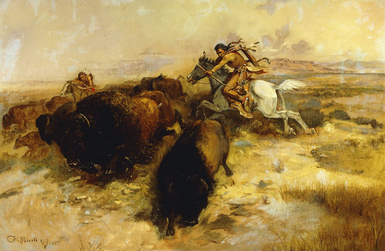 Bøffeljagt, 1897 af Charles Marion Russell