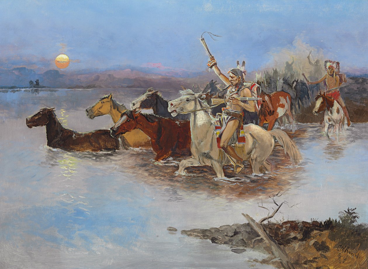 Krydser floden, ca. 1895 af Charles Marion Russell