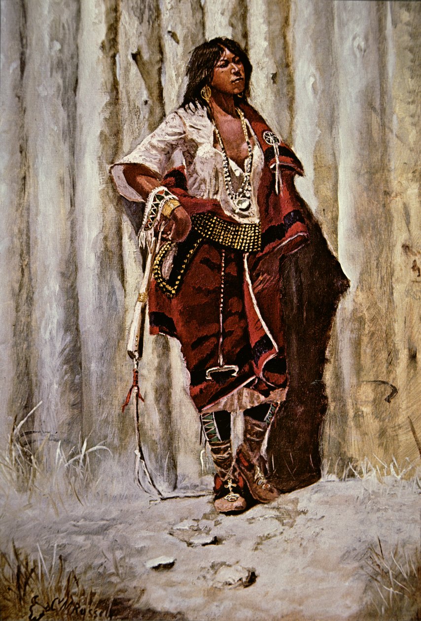 Indian Maid at the Stockade (olie på lærred) af Charles Marion Russell