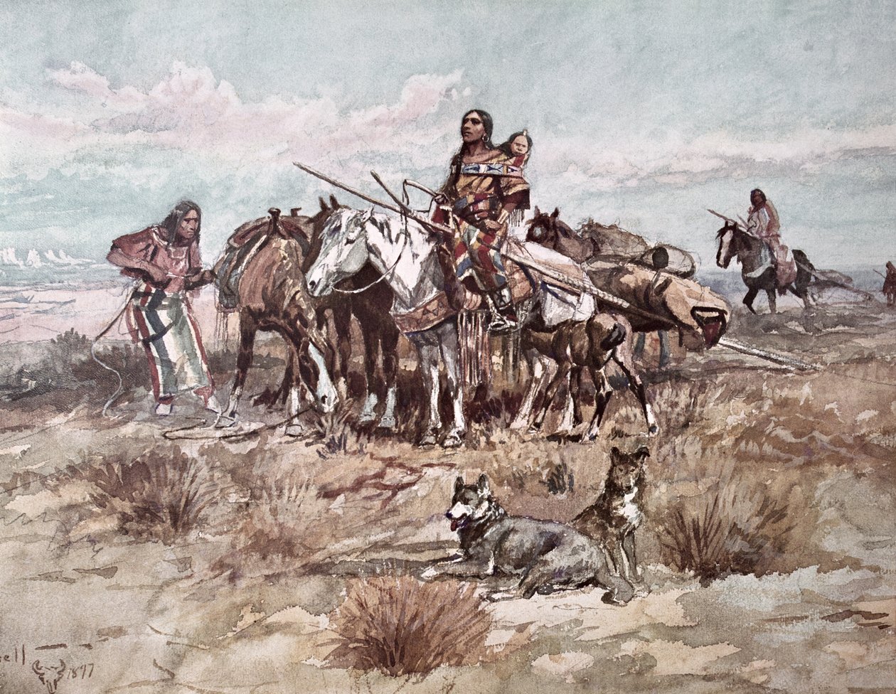 Native Americans Plains Folk flytter lejr af Charles Marion Russell