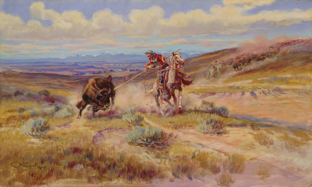 Spyder en bøffel af Charles Marion Russell