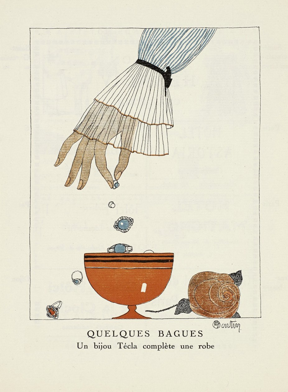 Annonce for "Tecla", fra Gazette de Bon Ton, pub. 1920 af Charles Martin
