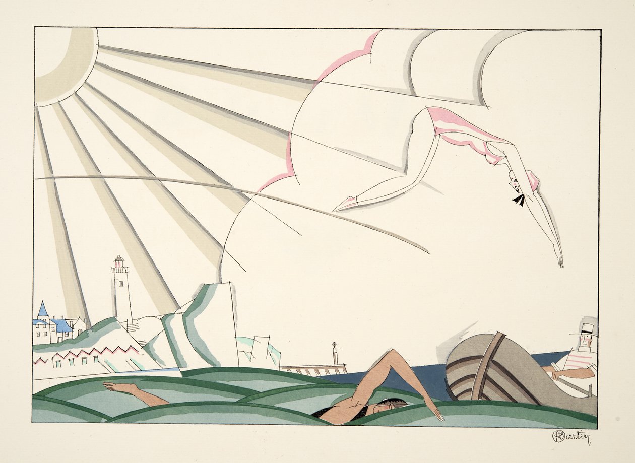 Bain de Mer fra Sports & Entertainment, pub. 1914 (stenciltryk) af Charles Martin