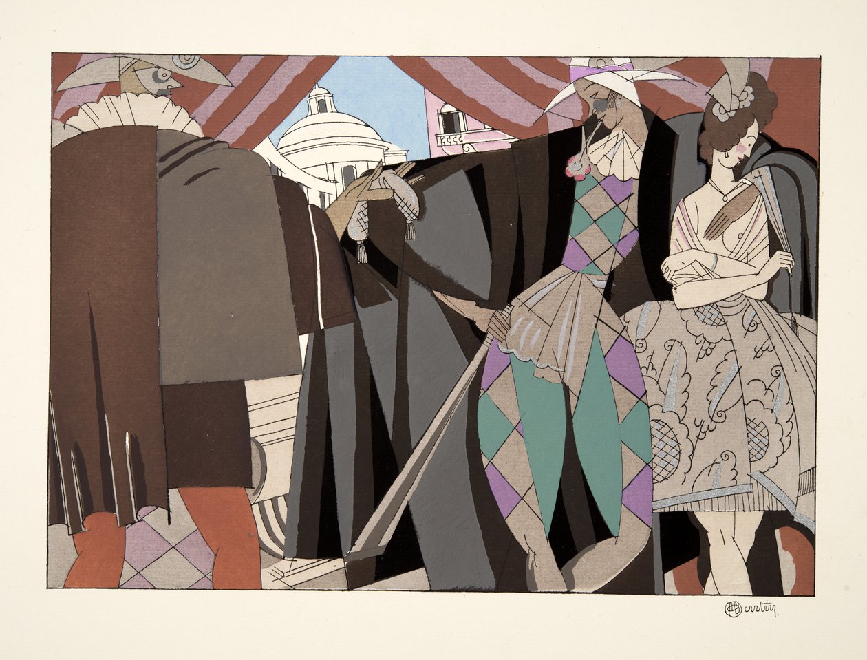 Italiensk komedie, fra Sports & Entertainment, pub. 1914 (stenciltryk) af Charles Martin