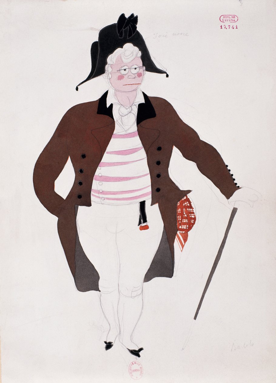 Kostume til Bartolos karakter fra Barberen i Sevilla af Gioacchino Rossini, skitse af Charles Martin (1884-1934) af Charles Martin