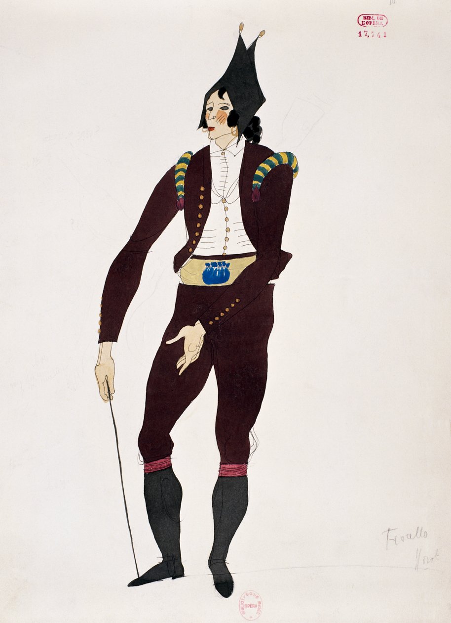 Kostume til Fiorellos karakter fra Barberen i Sevilla af Gioacchino Rossini, skitse af Charles Martin (1884-1934) af Charles Martin
