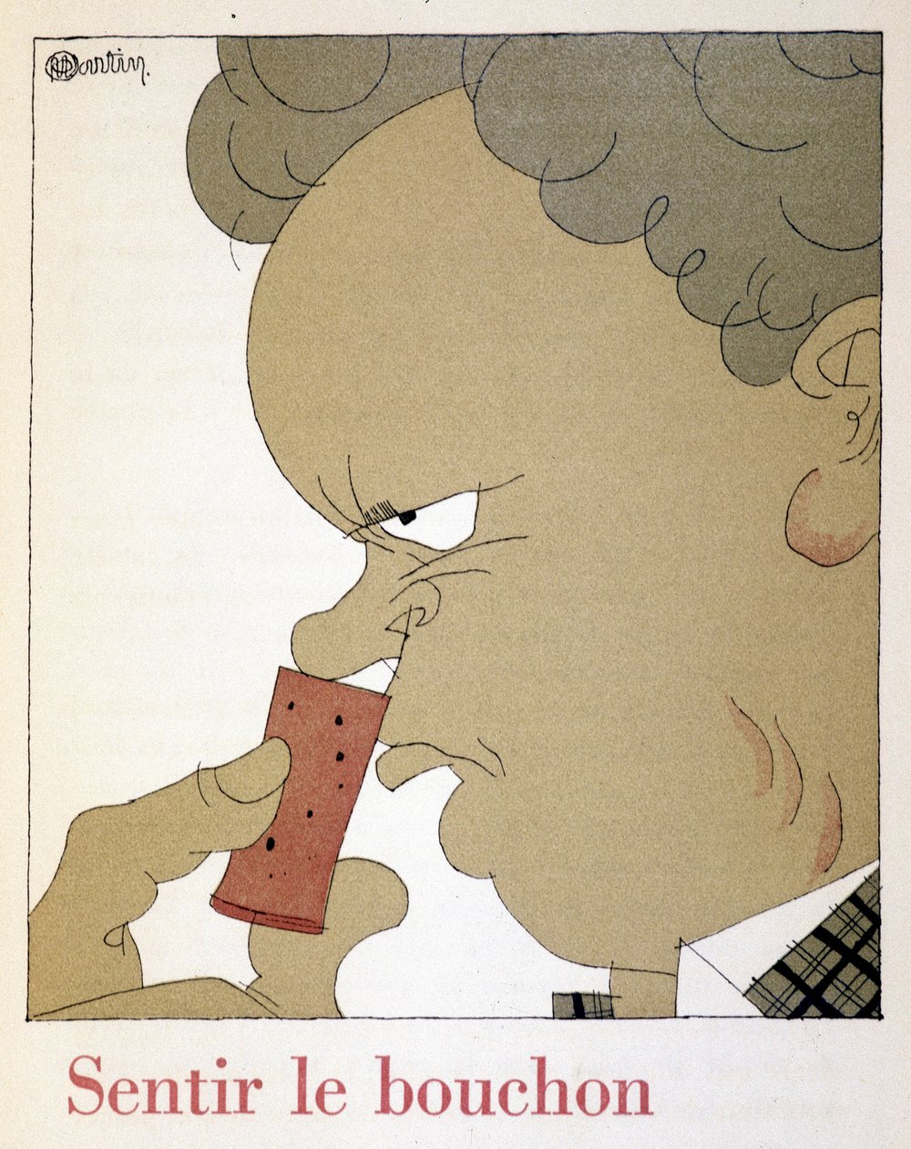 Føler proppen - i ""Monseigneur le vin"", tegning af Charles Martin (1884-1934), Etablissements Nicolas hæfte af Charles Martin