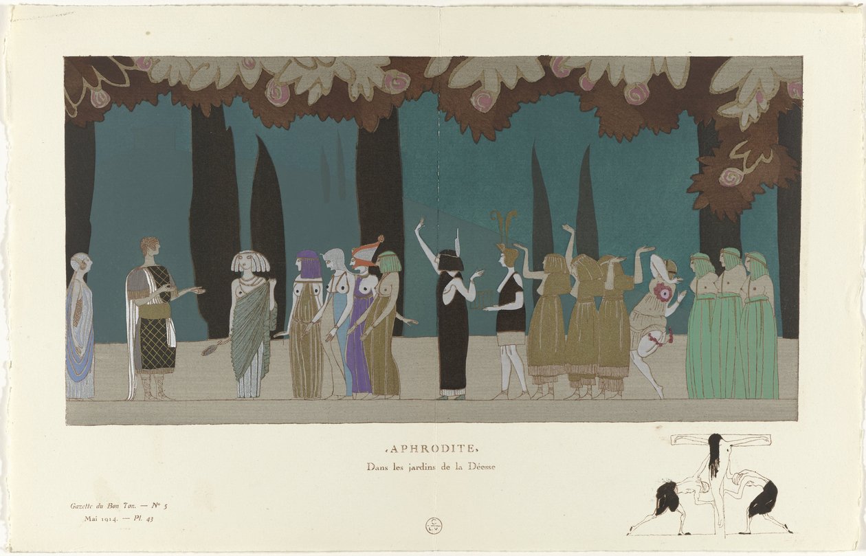 Gazette du Bon Ton, 1914 - nr. 5, pl. 43: Aphrodite / I gudindens haver (titel på objektet) af Charles Martin
