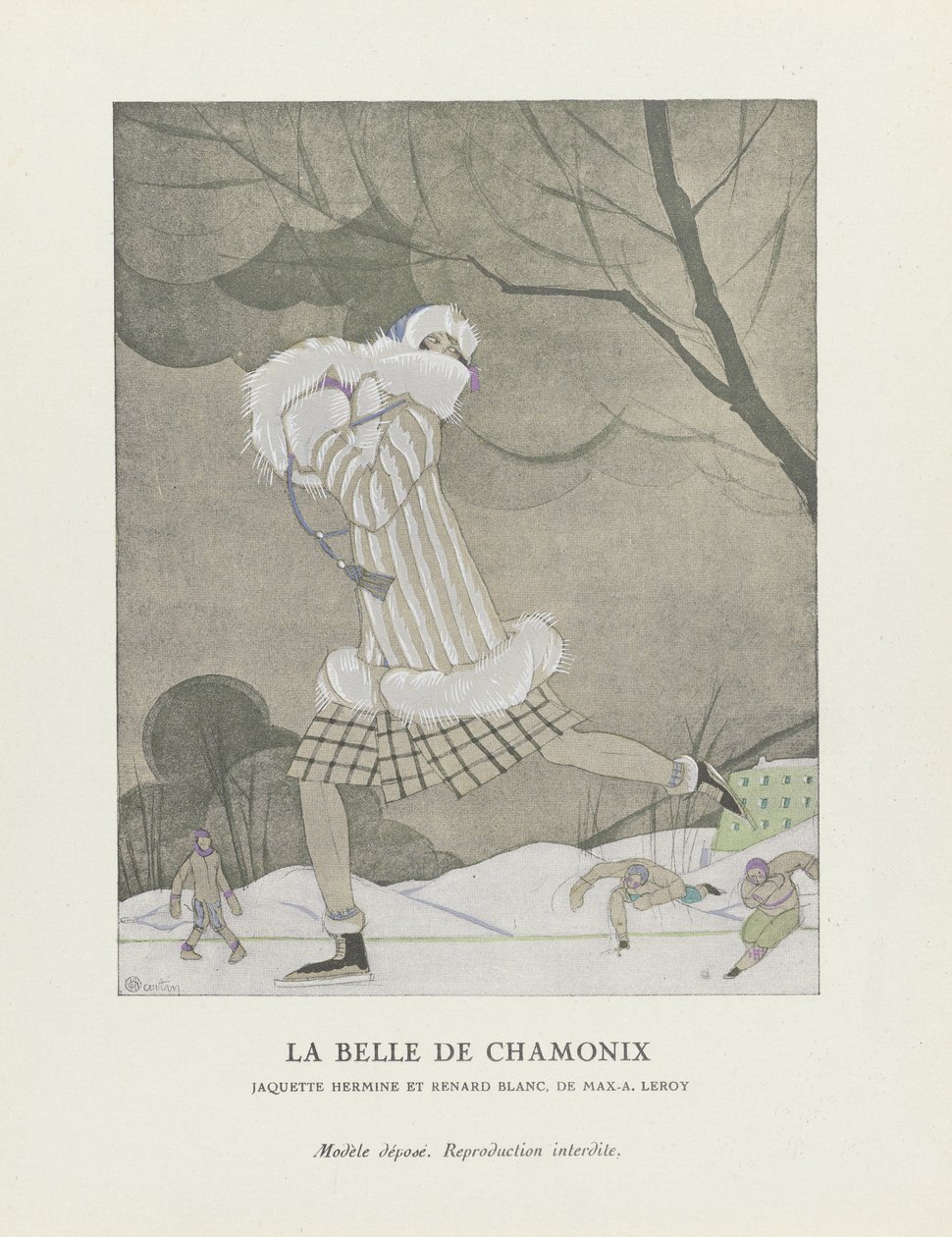 La Belle de Chamonix, pub. 1924 (stencilprint) af Charles Martin