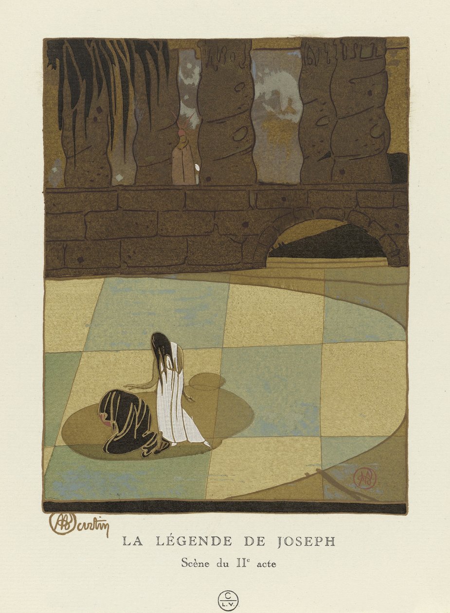 La Legende de Joseph, Scene fra anden akt, pub. 1914 (stenciltryk) af Charles Martin