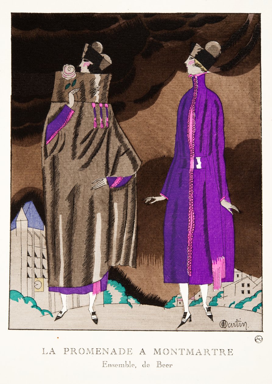La Promenade a Montmartre, fra en samling af modeplader, 1920 (pochoir-tryk) af Charles Martin