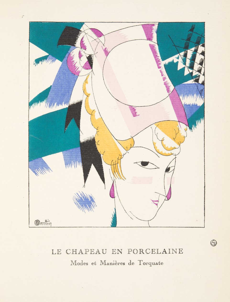 Le Chapeau en Porcelaine, fra en samling af modeplader, 1920 (pochoirtryk) af Charles Martin