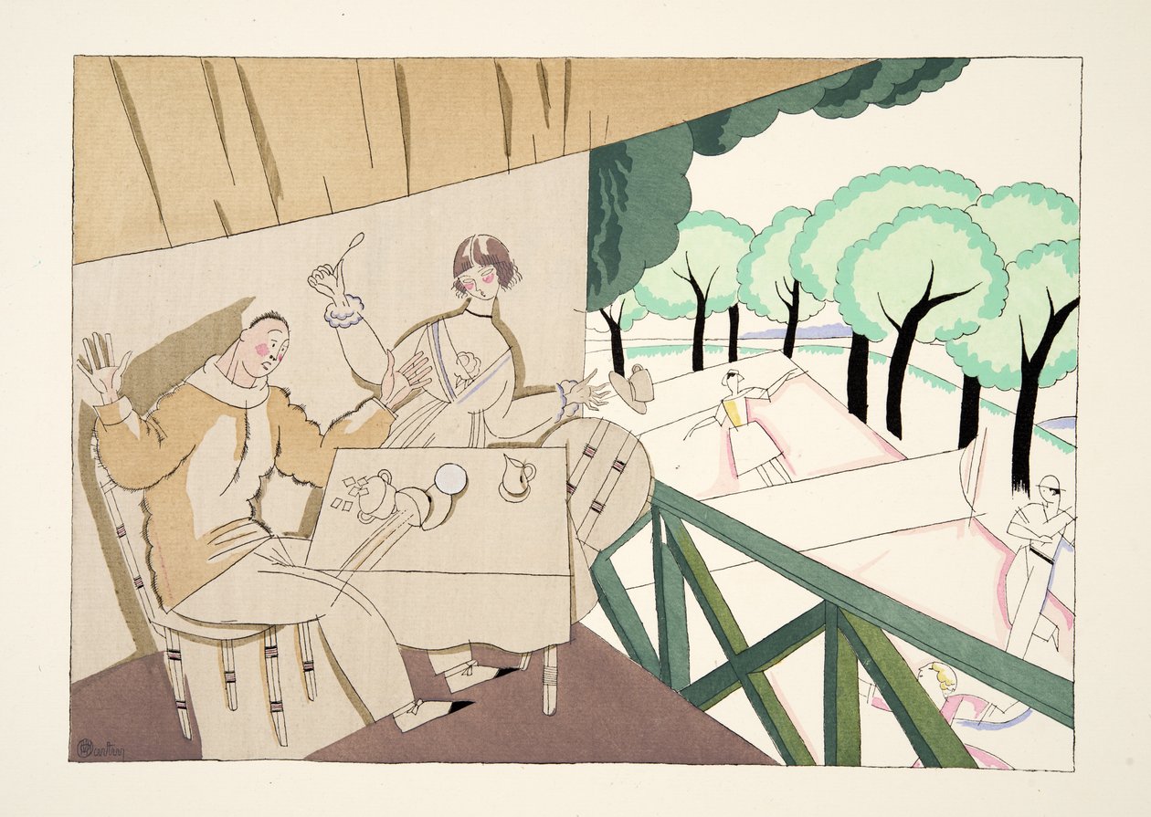 Le Tennis, fra Sports & Entertainment, pub. 1914 (stenciltryk) af Charles Martin