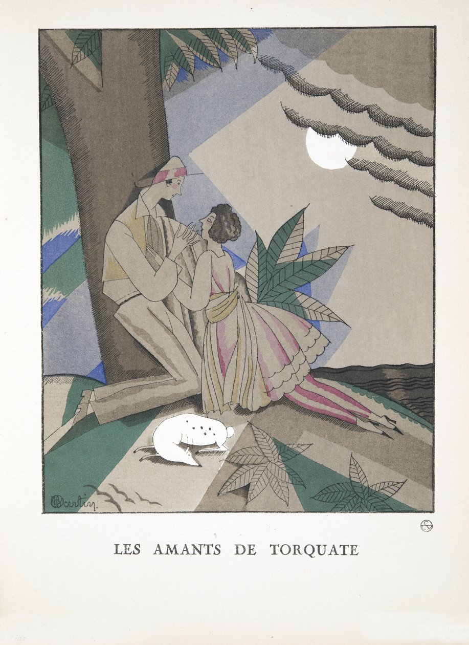Les Amants de Torquate, fra en samling af modeplader, 1921 (pochoirtryk) af Charles Martin