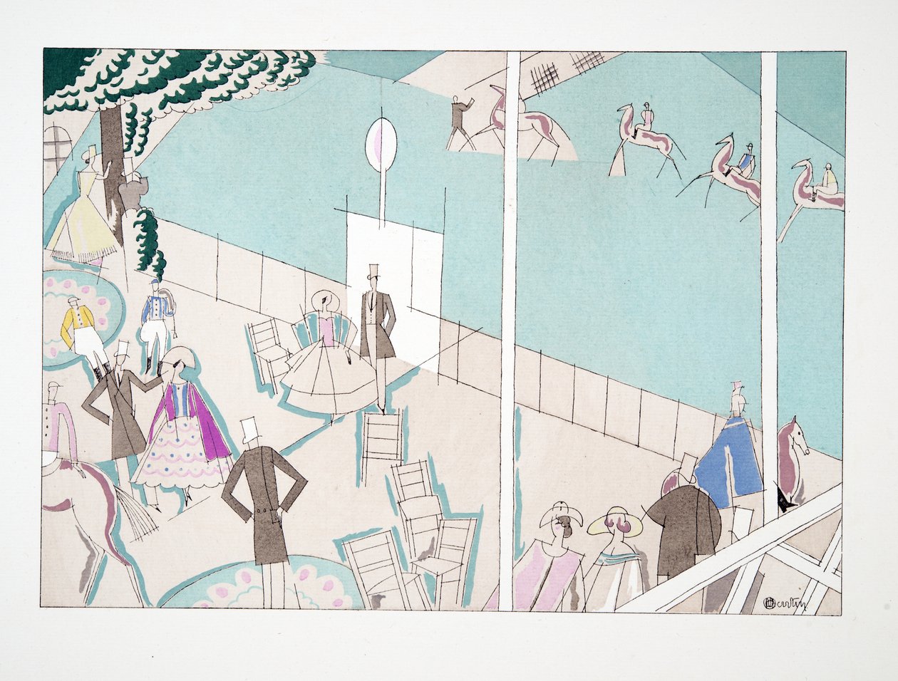 Kurserne fra Sport & Underholdning, pub. 1914 (stenciltryk) af Charles Martin