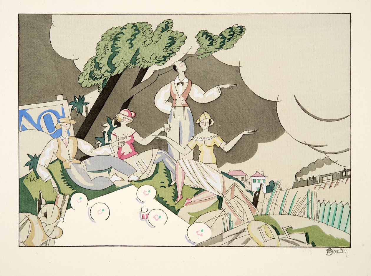 Picnic, fra Sports & Entertainment, pub. 1914 (stenciltryk) af Charles Martin