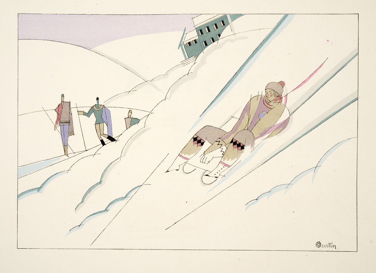 Slæde, fra Sports & Entertainment, pub. 1914 (stenciltryk) af Charles Martin