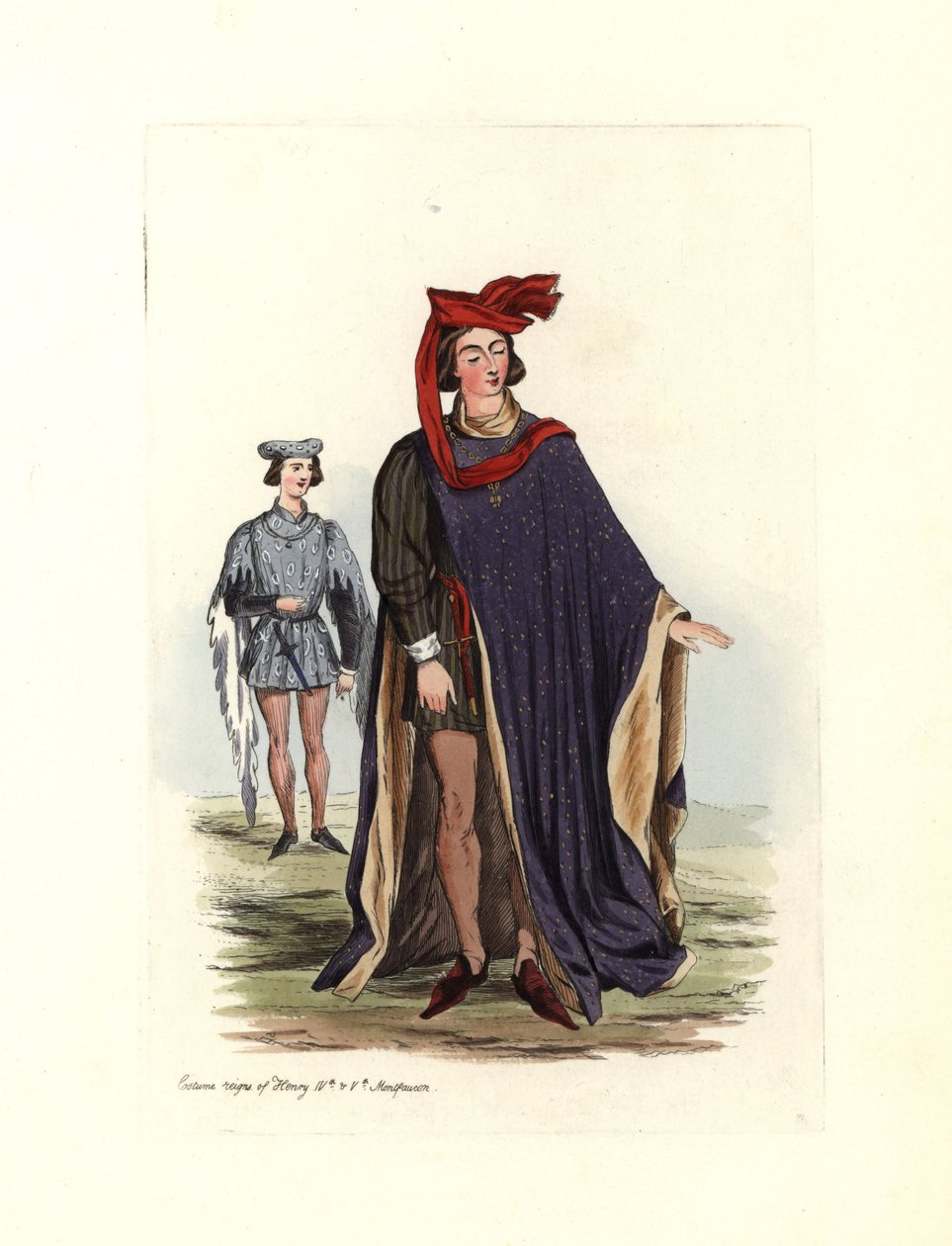 Typisk mandlig kostume under kong Henrik IV og Henrik V, illustration fra 