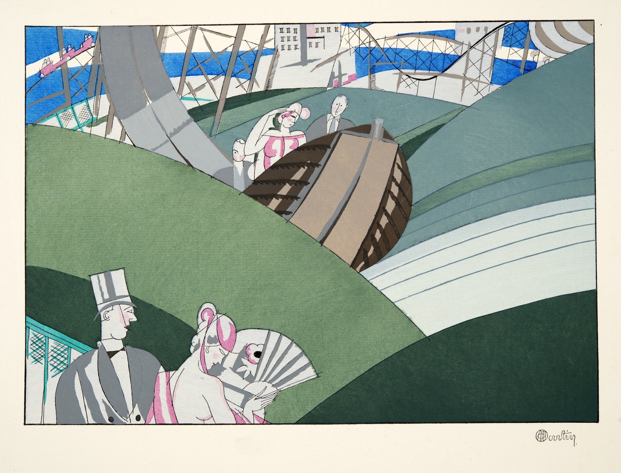 Water-Chute, fra Sports and Entertainment, pub. 1914 (stenciltryk) af Charles Martin