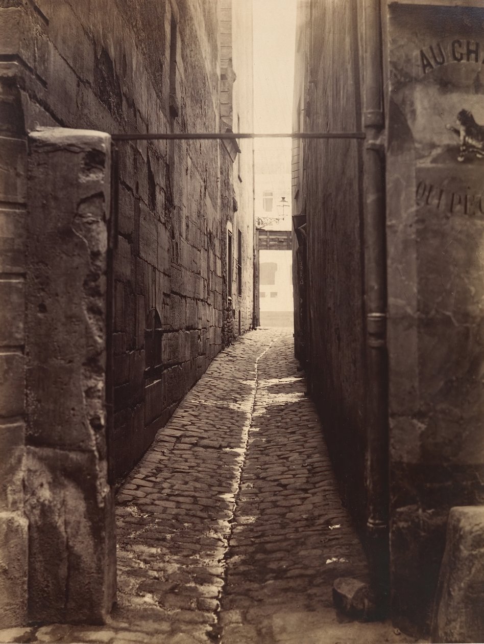 Rue du Chat-qui-Pêche fra Rue de la Huchette, ca. 1868. af Charles Marville