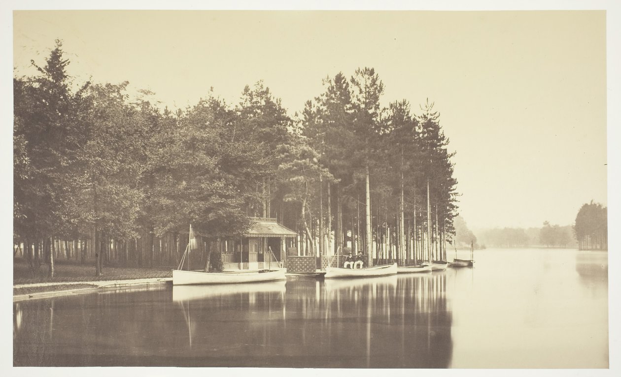 Uden titel, c. 1850. [Båd på en sø i Bois de Boulogne, en park i Paris]. af Charles Marville