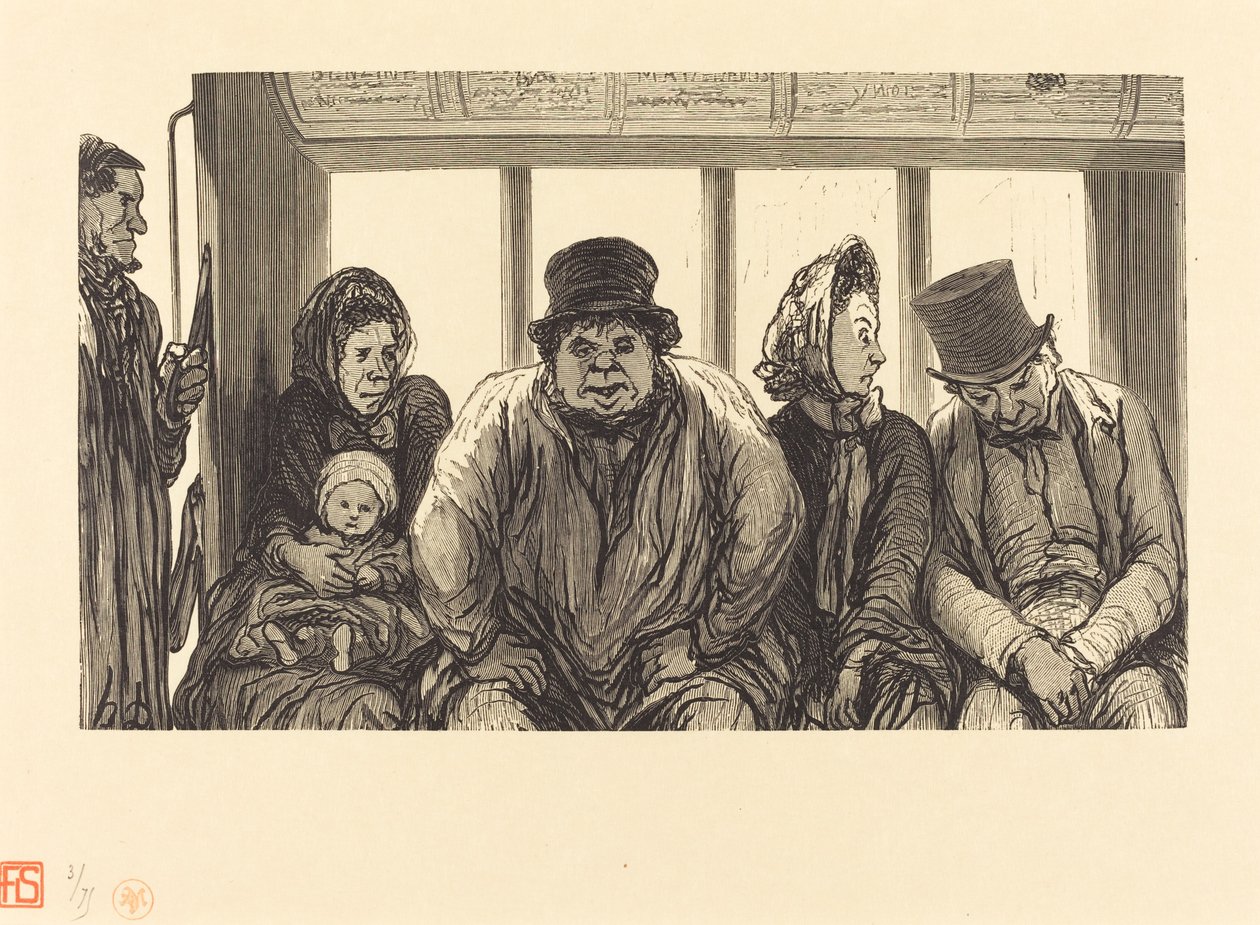 Interiør af en omnibus af Charles Maurand after Honoré Daumier