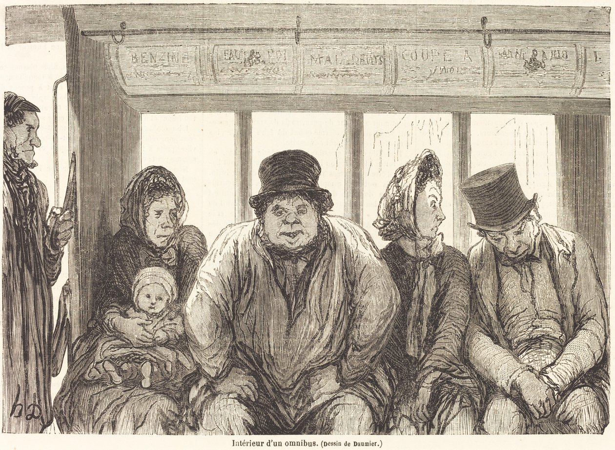 Interiør af en omnibus [nederste halvdel] af Charles Maurand after Honoré Daumier