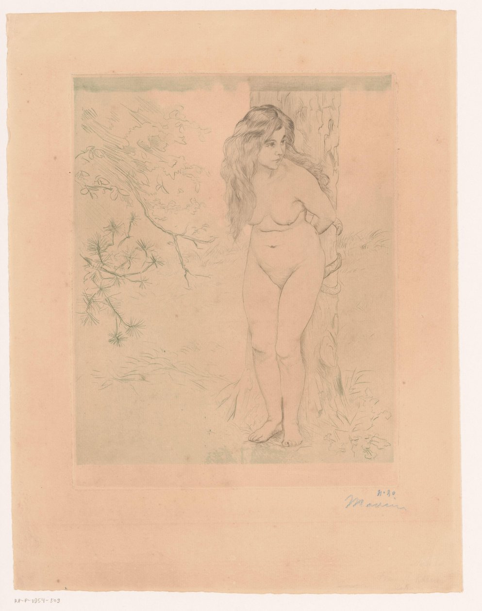 Eva læner sig op ad et træ af Charles Maurin (signed by artist)