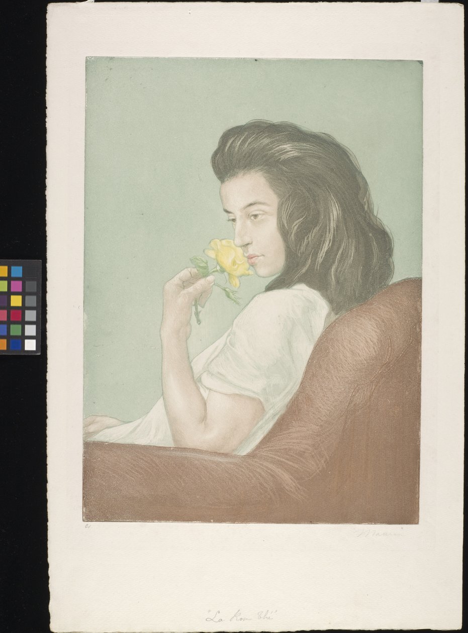 La Rose Thé (The Tea Rose) (ætsning og Aquatint på fløde lagt papir) af Charles Maurin
