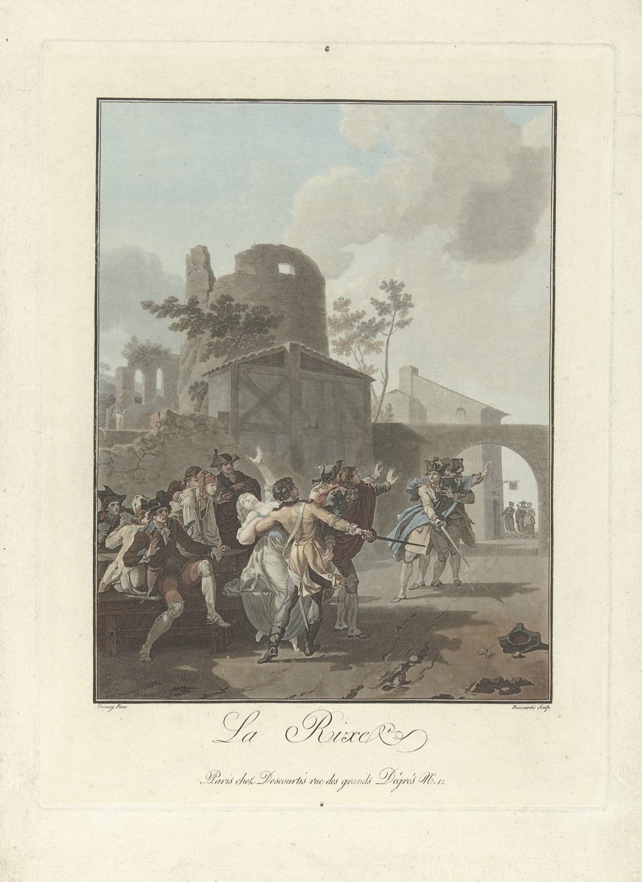 Argumentet La Rixe (titel på objekt) af Charles Melchior Descourtis