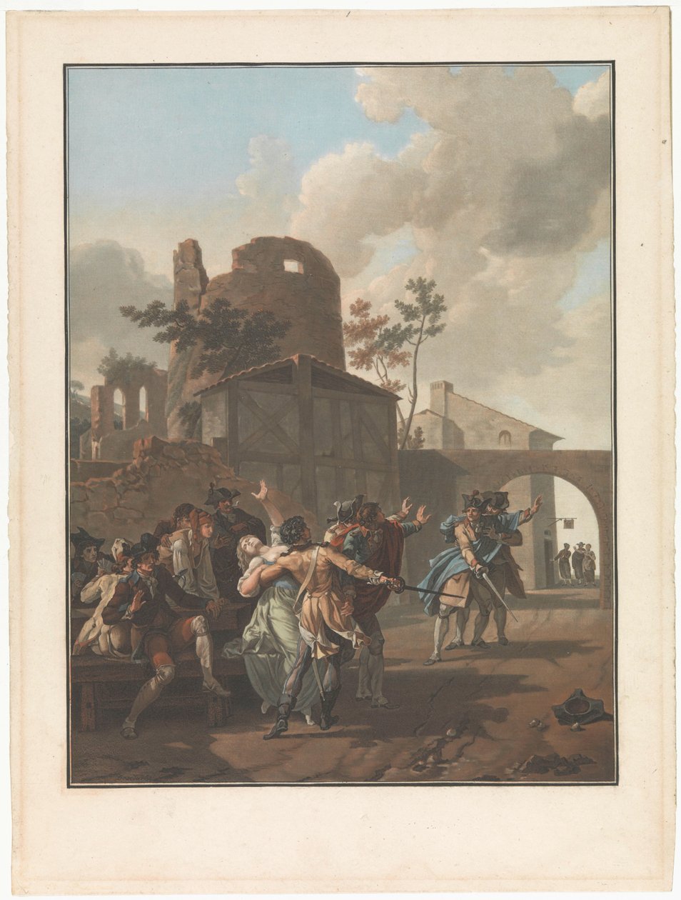 Fire scener af landsbyliv Argumentet La Rixe Fire genrescener af landsbylivet (serietitel) af Charles Melchior Descourtis