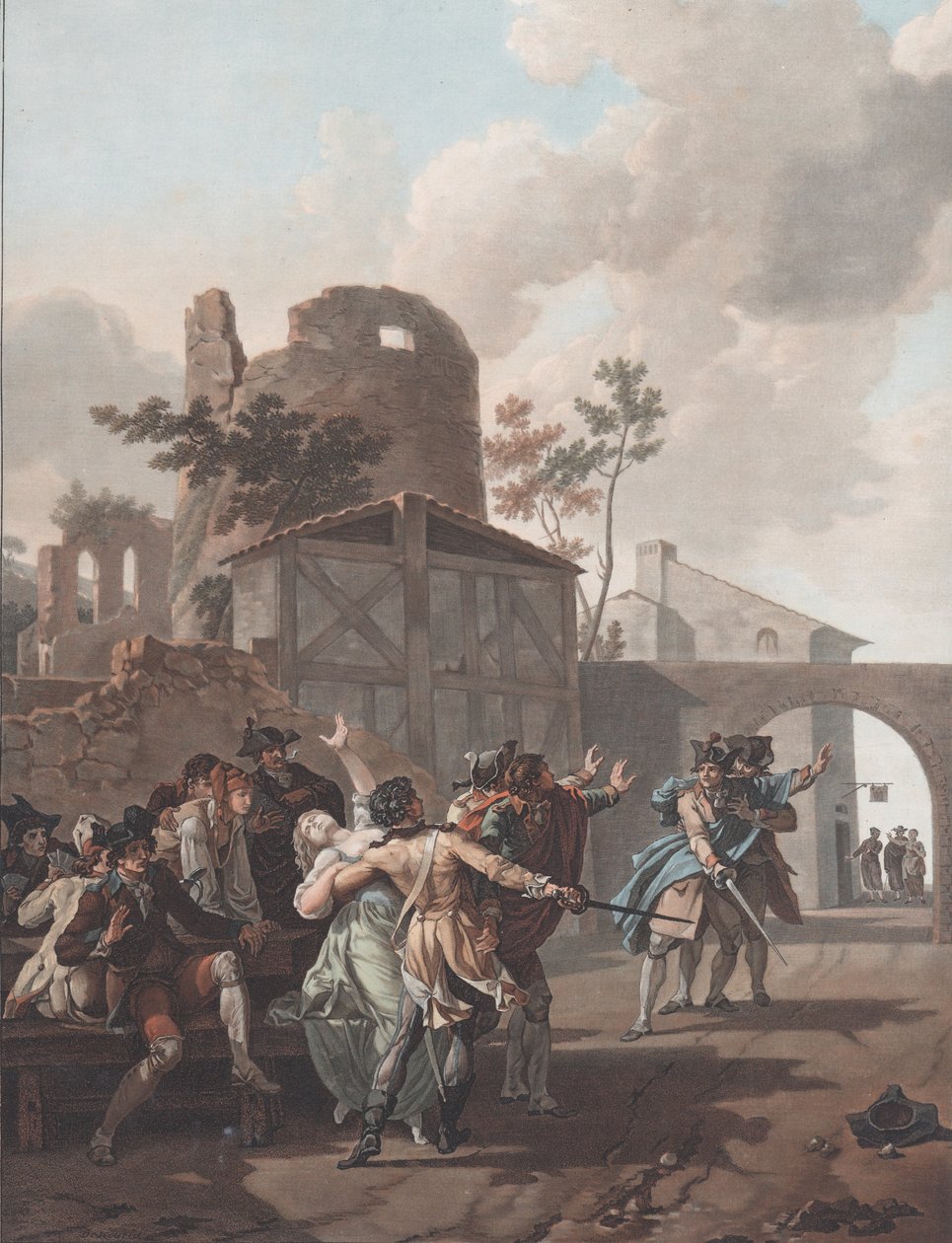 Slagsmålet La Rixe, ca. 1792. af Charles Melchior Descourtis