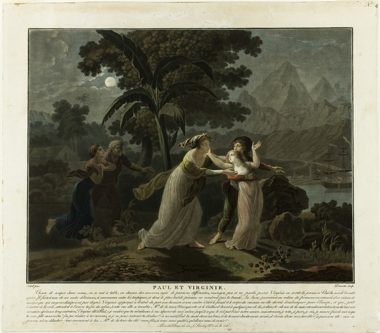 The Departure, planche 4 fra Paul et Virginie af Charles Melchior Descourtis