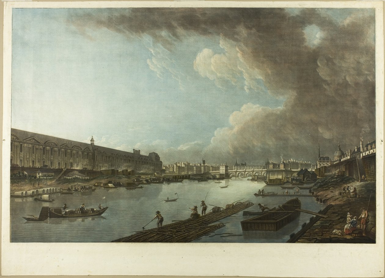 Udsigt over Tuilerierne, Louvre og Pont Neuf af Charles Melchior Descourtis