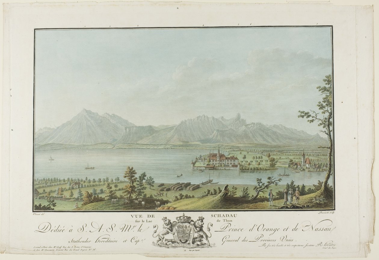 Udsigt fra Schadau over Thun-søen af Charles Melchior Descourtis