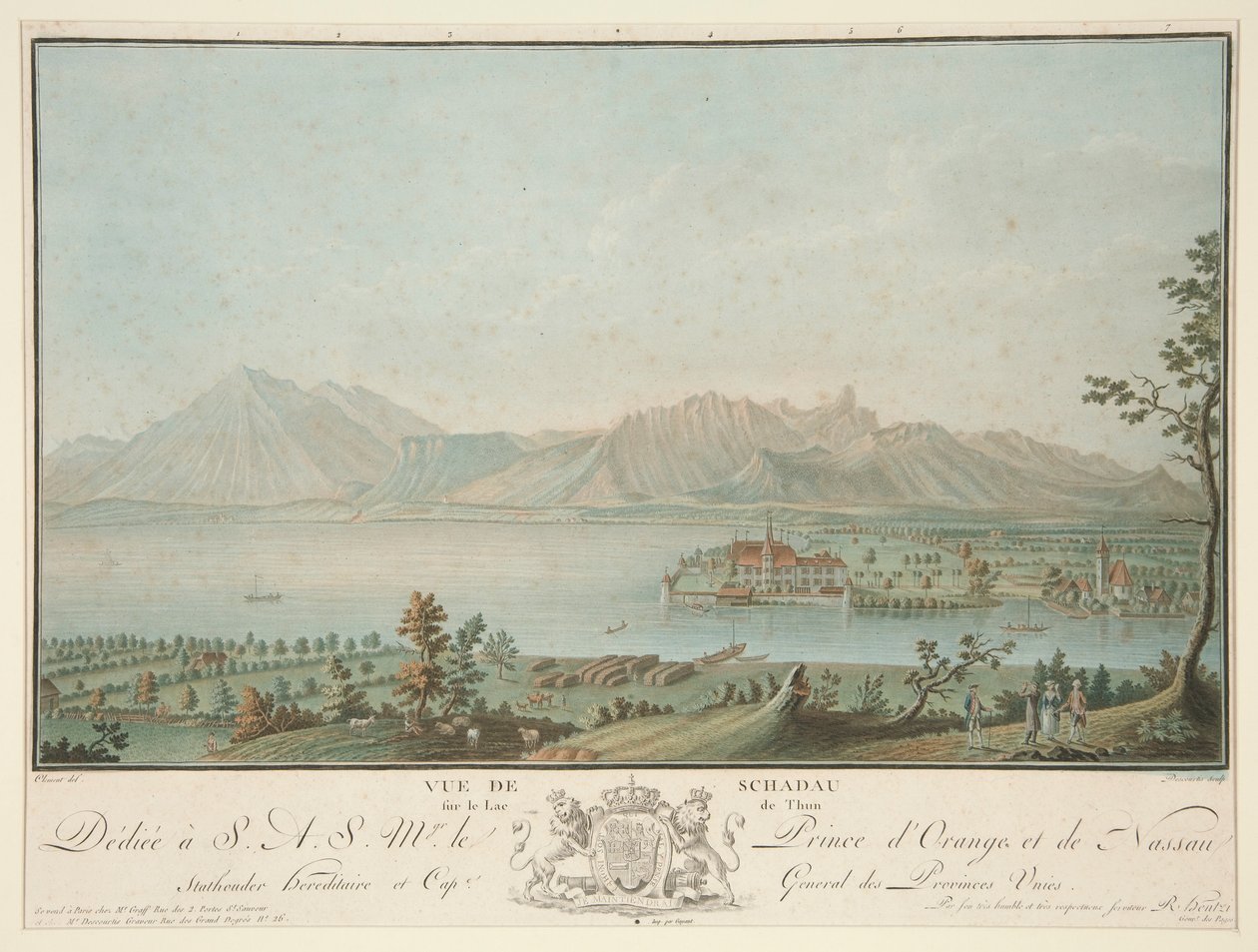 Udsigt fra Schadau på Thun-søen (efter Clement) af Charles Melchior Descourtis