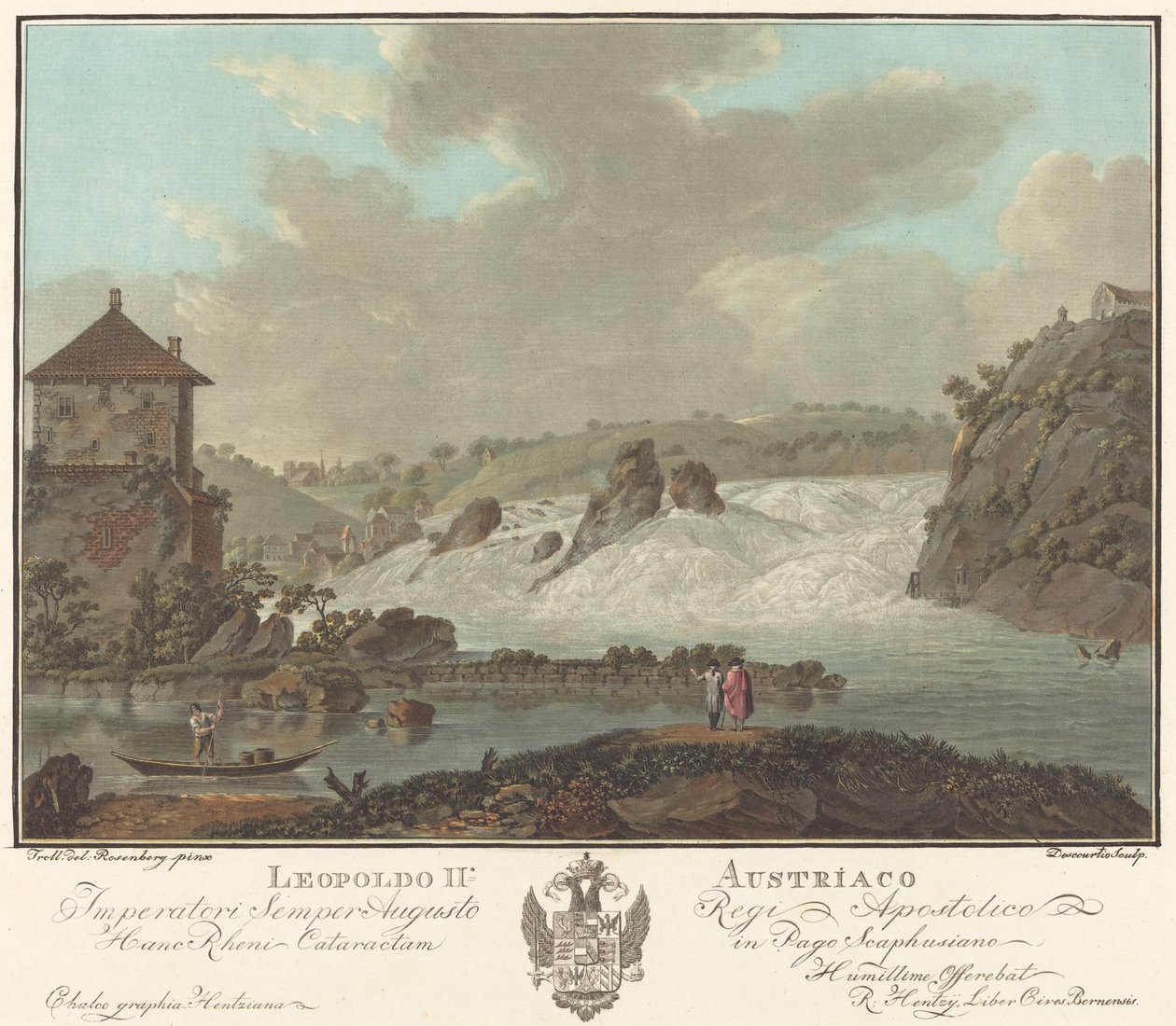 Schaffhausens fald af Charles Melchior Descourtis after Friedrich Rosenberg after Johann Heinrich Troll