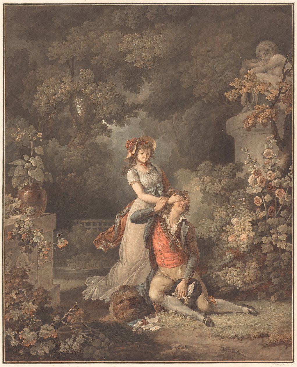 Den overraskede elsker af Charles Melchior Descourtis after Jean Frederic Schall