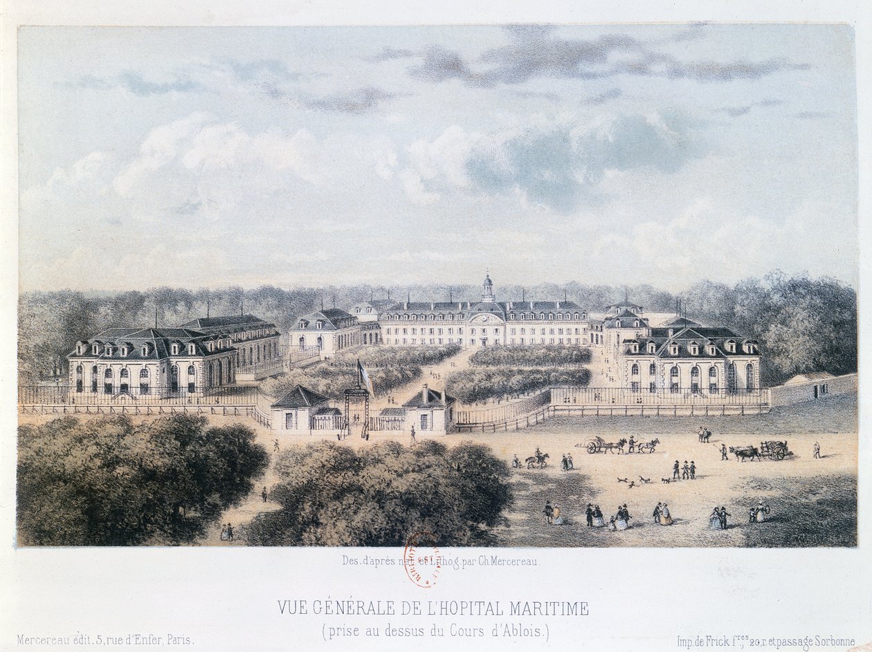 Overblik over det maritime hospital i Rochefort af Charles Mercereau