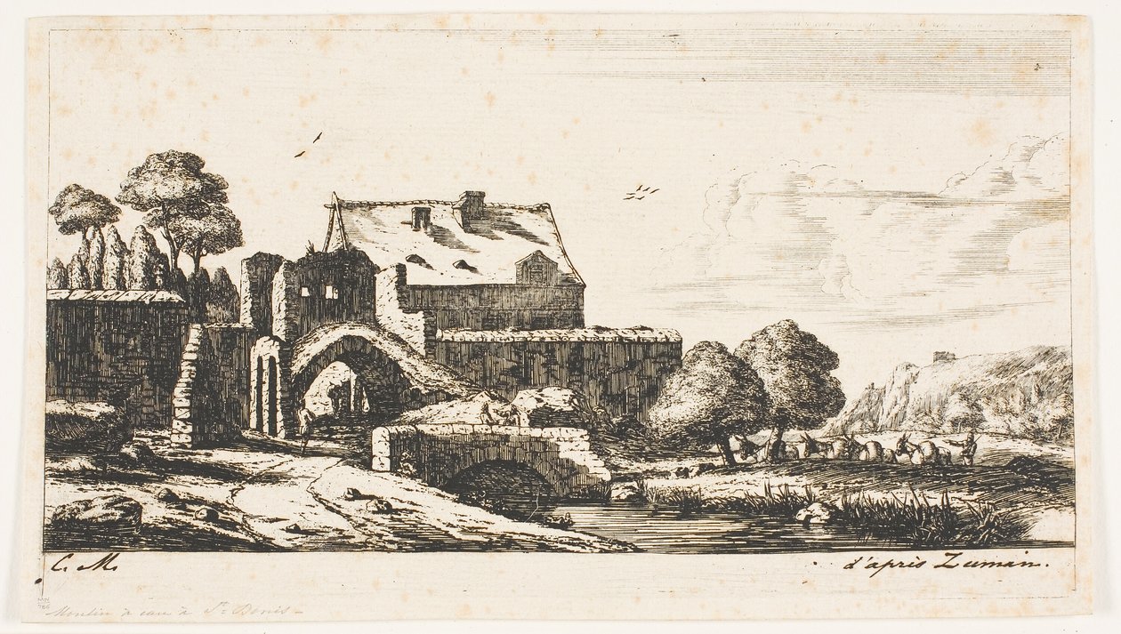 En vandmølle nær Saint-Denis af Charles Meryon