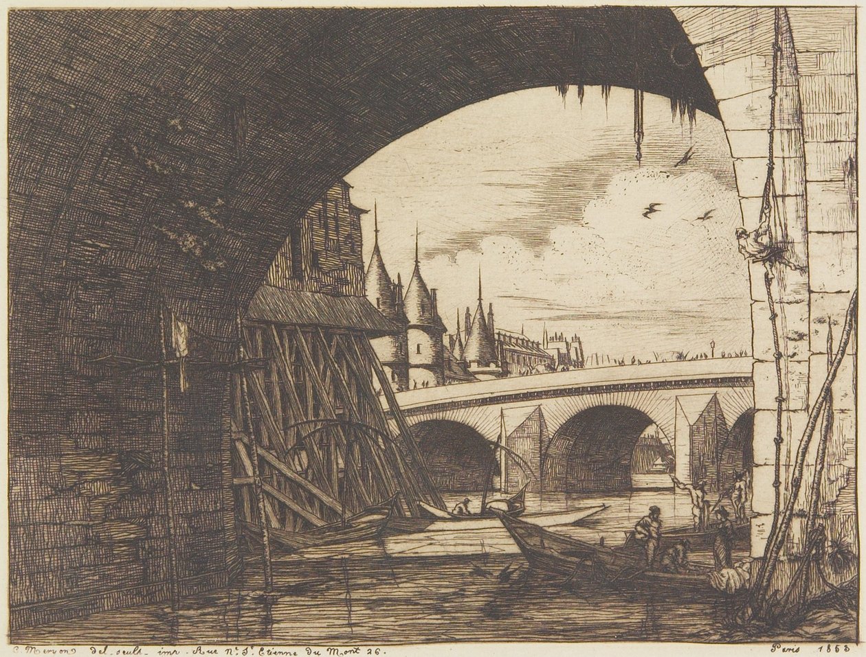 En bue på Notre-Dame-broen af Charles Meryon