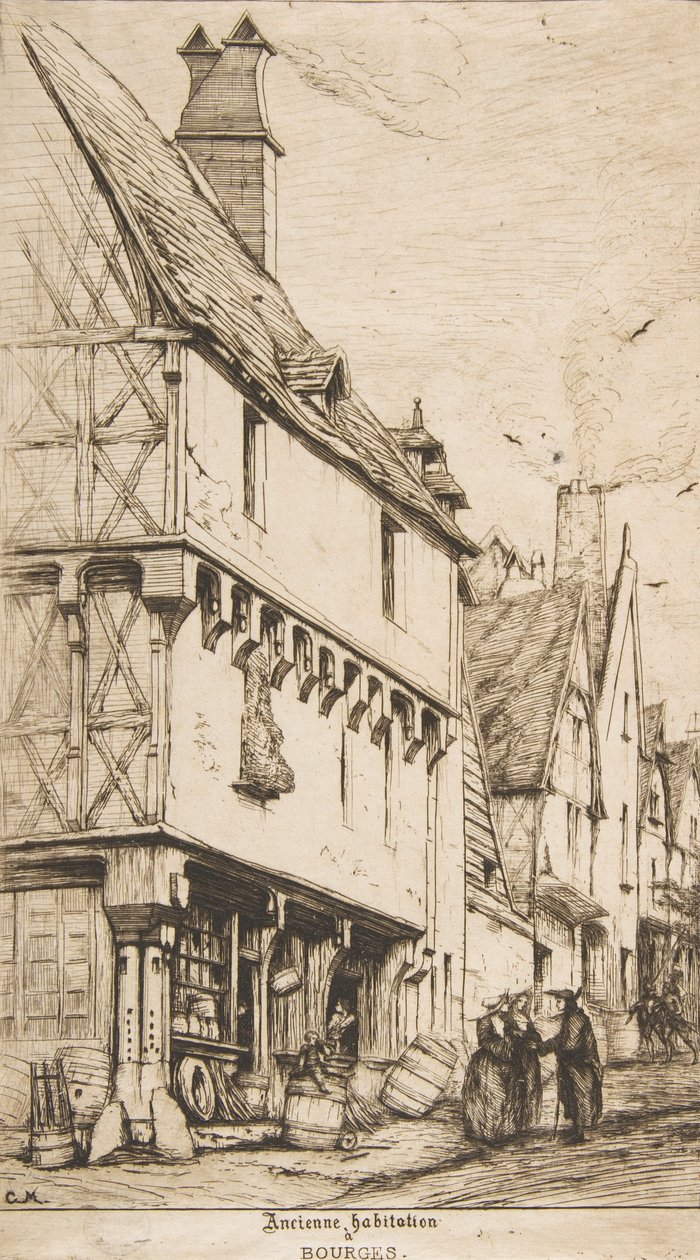 Et gammelt hus eller musikerens hus, Bourges, 1860. af Charles Meryon