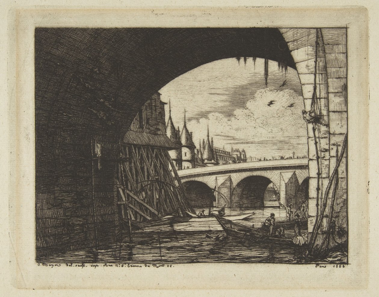 Buegang, Pont Notre-Dame, Paris af Charles Meryon