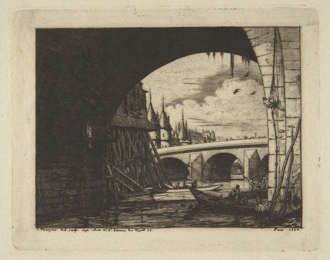 Buegang, Pont Nôtre-Dame, Paris, fra »Etchings of Paris« af Charles Meryon