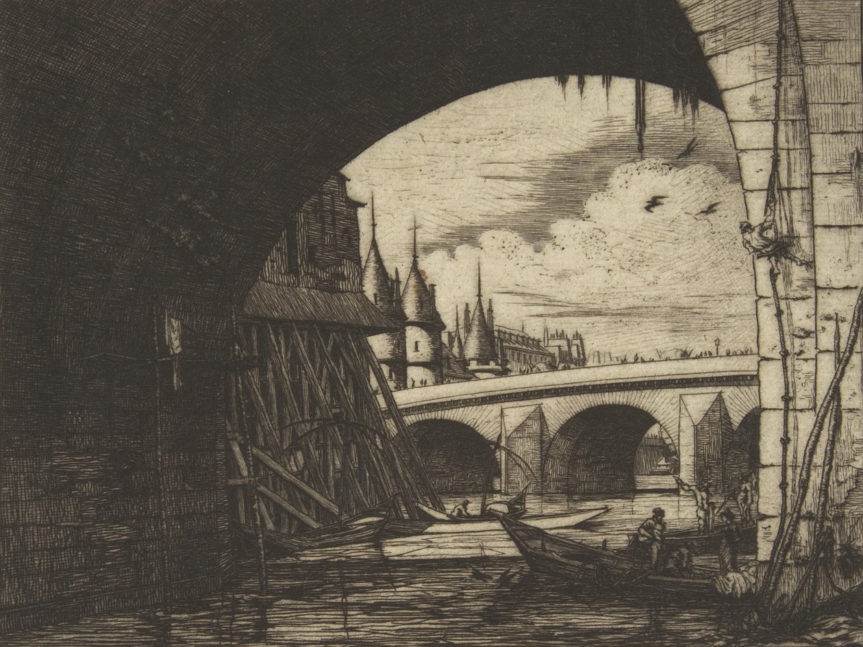 Archway, Pont Notre-Dame, Paris, 1853. af Charles Meryon