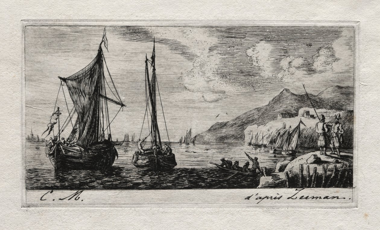 Calais - Flushing Boats, 1850. af Charles Meryon