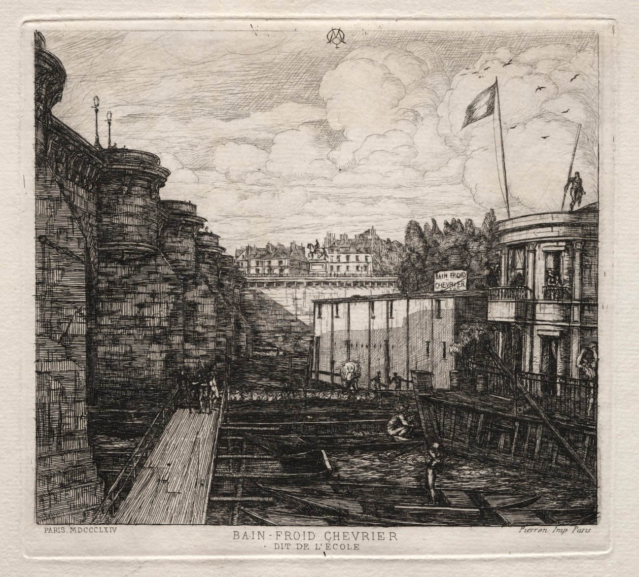 Chevrers etablissement for kolde bade, Paris af Charles Meryon