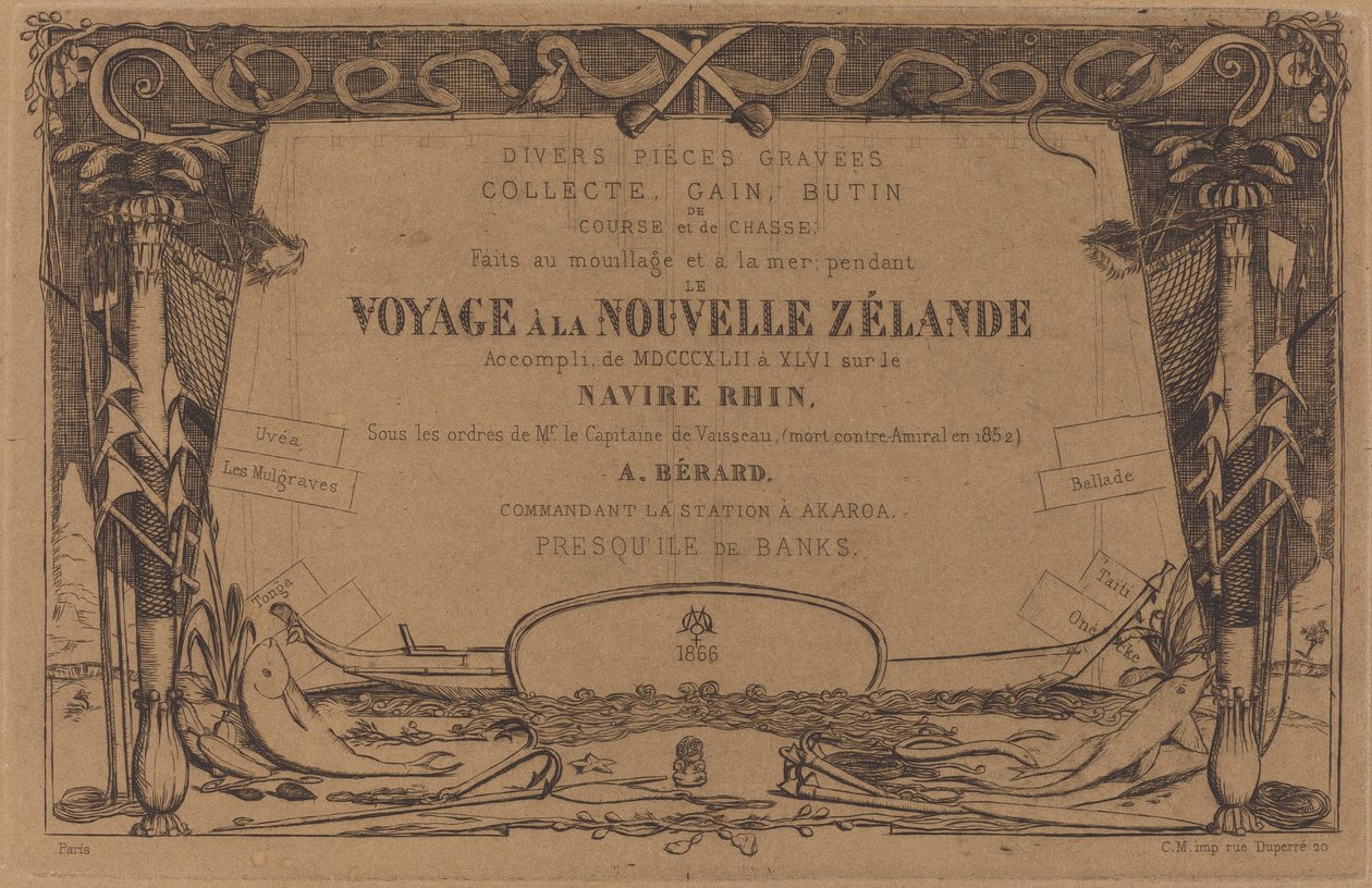 Cover til sættet med ætsninger med titlen "A Voyage to New Zealand" af Charles Meryon