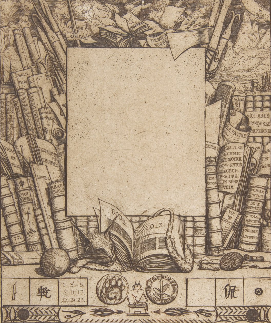 Design til en ramme til portrættet af Armand Guéraud, 1862. af Charles Meryon
