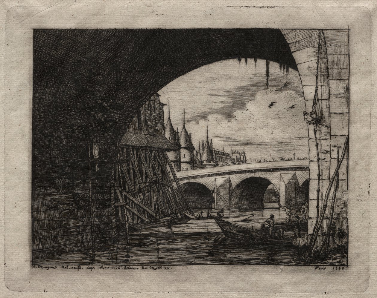 Etchings of Paris: An Arch of the Notre Dame Bridge af Charles Meryon